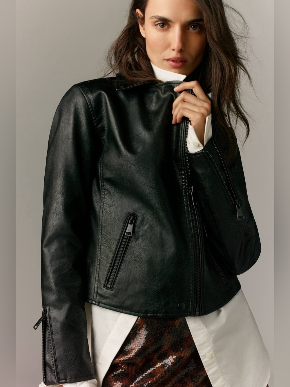 By Anthropologie Black Faux Leather Moto Jacket 3X Plus Size Biker Zip